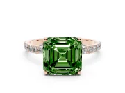 Asscher Cut Pave Engagement Ring Setting for a Fancy Green Lab-Grown Diamond | Slim Band | Rose Gold