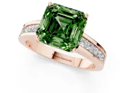 Fancy Green Asscher Cut Diamond Solitaire Ring Set in Rose gold with Channel-Set Band and Prong Setting