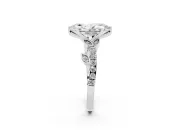 Marquise Cut Diamond Solitaire Leaf-Inspired Ring Set in White gold with Pavé Band and Prong Setting