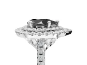 Fancy Black Pear-Shaped Lab-Grown Diamond Double Halo Statement Ring Set in Platinum with Pavé Band