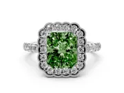 Fancy Green Radiant Cut Diamond Milgrain Floral Halo Engagement Ring Set in Silver with Pavé Band