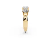 Cushion Cut Three Stone Engagement Ring Setting | Wide Plain Band | Yellow Gold