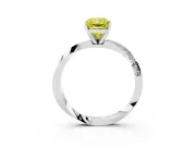 Fancy Yellow Radiant Cut Diamond Engagement Ring Set in Platinum with Side Stone Accents and Prong Setting