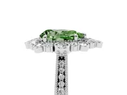 Fancy Green Pear Cut Diamond Halo Milgrain Pavé Ring Set in Silver with Prong Setting