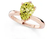 Fancy Yellow Pear Cut Diamond Solitaire Engagement Ring Set in Rose gold with Slim Tapered Solitaire Band