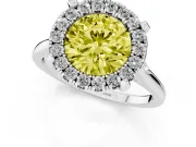 Round Claw Corner Halo Engagement Ring Setting for a Fancy Yellow Lab-Grown Diamond | Slim Plain Band | Sterling Silver