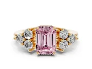 Emerald Cut Cluster Side Stone Engagement Ring Setting for a Fancy Pink Lab-Grown Diamond | Plain Band | Yellow Gold