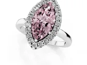 Fancy Pink Marquise Cut Diamond Halo Solitaire Ring Set in Silver with Pavé Band and Prong Setting