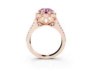 Round Petal Frame Floral Halo Engagement Ring Setting for a Fancy Pink Lab-Grown Diamond | Pavé Split Shank | Rose Gold