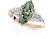 Marquise Three-Stone Ring Setting for a Fancy Green Lab-Grown Diamond | Pear Side Stones | Rose Gold