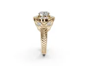 Round Vintage Floral Halo Engagement Ring Setting | Engraved Milgrain Band | Yellow Gold