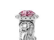 Round Vintage Halo Engagement Ring Setting for a Fancy Pink Lab-Grown Diamond | White Gold