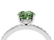 Fancy Green Oval Cut Diamond Pavé Band Ring Set in Platinum with Prong-Set Center Stone
