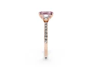 Emerald Cut Three Stone Engagement Ring Setting for a Fancy Pink Lab-Grown Diamond | Pave Shoulders | Rose Gold