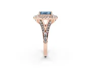 Emerald Cut Halo Split Shank Engagement Ring Setting for a Fancy Blue Lab-Grown Diamond | Pavé Strands | Rose Gold