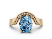 Oval Bypass Engagement Ring Setting for a Fancy Blue Lab-Grown Diamond | Pavé Ribbon | Yellow Gold