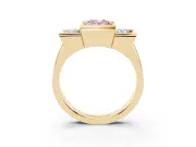 Oval Channel-Set Three Stone Engagement Ring Setting for a Fancy Pink Lab-Grown Diamond | Wide Flat Band | Yellow Gold