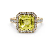 Asscher Cut Accented Halo Engagement Ring Setting for a Fancy Yellow Lab-Grown Diamond | Yellow Gold