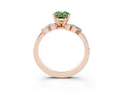 Fancy Green Oval Cut Diamond Solitaire Ring Set in Rose gold with Marquise Twist Band and Prong Setting