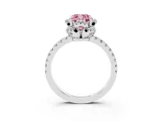 Fancy Pink Cushion Cut Diamond Halo Pavé Band Ring Set in Platinum with Prong-Held Center