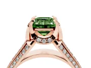 Fancy Green Emerald Cut Diamond Pavé Split Shank Solitaire Ring Set in Rose gold with Prong Setting