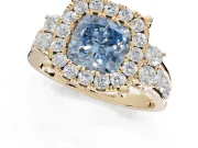 Cushion Cut Halo Engagement Ring Setting for a Fancy Blue Lab-Grown Diamond | Graduated Channel Band | Yellow Gold
