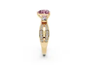 Fancy Pink Three-Stone Heart Cut Diamond Twist Band Ring Set in Yellow gold with Pavé Accents and Prong Setting