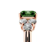 Fancy Green Asscher Cut Diamond Cluster Ring Set in Rose gold with Round Accent Stones and Prong Setting on a Plain Band