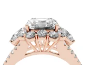 Asscher Cut Scalloped Halo Engagement Ring Setting | Pear Side Stones | Rose Gold