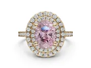 Oval Double Halo Engagement Ring Setting for a Fancy Pink Lab-Grown Diamond | Pave Shoulders | Yellow Gold