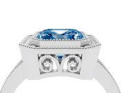 Fancy Blue Asscher Cut Diamond Halo Ring Set in Silver with Pavé Band and Milgrain-Edged Prongs
