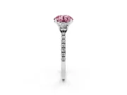 Fancy Pink Round Cut Diamond Three-Stone Ring Set in Silver with Pavé Band and Graduated Sides