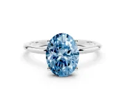 Oval Thin Solitaire Engagement Ring Setting for a Fancy Blue Lab-Grown Diamond | Straight Plain Band | Sterling Silver