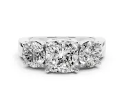 Cushion Cut Three Stone Engagement Ring Setting | Wide Plain Band | Platinum
