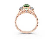 Fancy Green Emerald Cut Diamond Three-Stone Ring Set in Rose gold with Braided Band