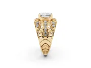 Radiant Cut Art Deco Graduated Pave Engagement Ring Setting | Split Shank | Yellow Gold