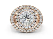 Round Double Halo Split Shank Engagement Ring Setting | Multi-Row Pavé | Rose Gold