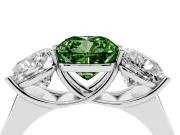 Cushion Cut Three Stone Engagement Ring Setting for a Fancy Green Lab-Grown Diamond | Basket Prong Heads | Platinum