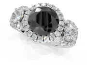 Round Three Stone Halo Engagement Ring Setting for a Black Center | Haloed Side Stones | White Gold