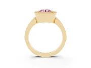 Round Milgrain Halo Engagement Ring Setting for a Fancy Pink Lab-Grown Diamond | Pave Band | Yellow Gold
