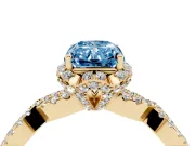 Radiant Cut Milgrain Halo Engagement Ring Setting for a Fancy Blue Lab-Grown Diamond | Graduated Shoulders | Yellow Gold
