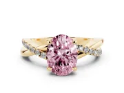 Oval Twist Engagement Ring Setting for a Fancy Pink Lab-Grown Diamond | Crossover Band | Yellow Gold