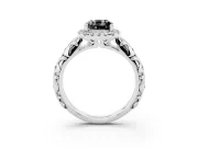 Cushion Cut Leaf Halo Engagement Ring Setting for a Black Center | Bezel Accents | Platinum