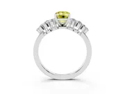 Fancy Yellow Emerald Cut Diamond Cluster Engagement Ring Set in Silver with Pavé Band and Prong Setting