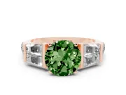 Fancy Green Round Cut Diamond Engagement Ring Set in Rose gold with Baguette Side Stones and Channel Set Band