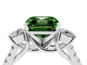 Fancy Green Three-Stone Asscher Cut Diamond Pavé Band Ring Set in Platinum with Prong-Set Trio