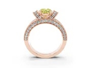 Oval Vintage Milgrain Pave Engagement Ring Setting for a Fancy Yellow Lab-Grown Diamond | Crescent Side Rows | Rose Gold