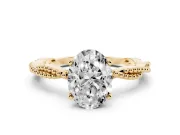 Oval Cut Diamond Solitaire Ring Set in Yellow gold with Twisted Band and Bead Prong Setting
