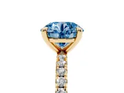 Round Petite Pavé Solitaire Engagement Ring Setting for a Fancy Blue Lab-Grown Diamond | Slim Band | Yellow Gold