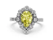 Fancy Yellow Pear Cut Diamond Halo Milgrain Pavé Ring Set in Silver with Prong Setting